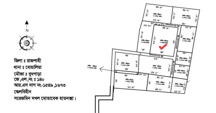 রাজশাহী বুধপাড়া মৌজার জে.এল নং ১৪০ এর জমির নকশা ও ম্যাপ।